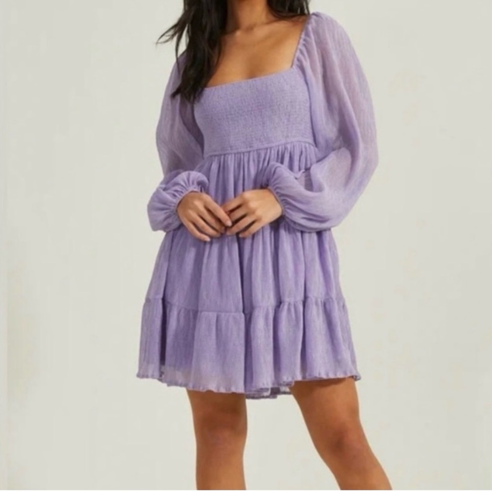 NWT Altar'd State Lavender Boho Baby Doll Orchid Petal Long Sleeve Dress, Medium